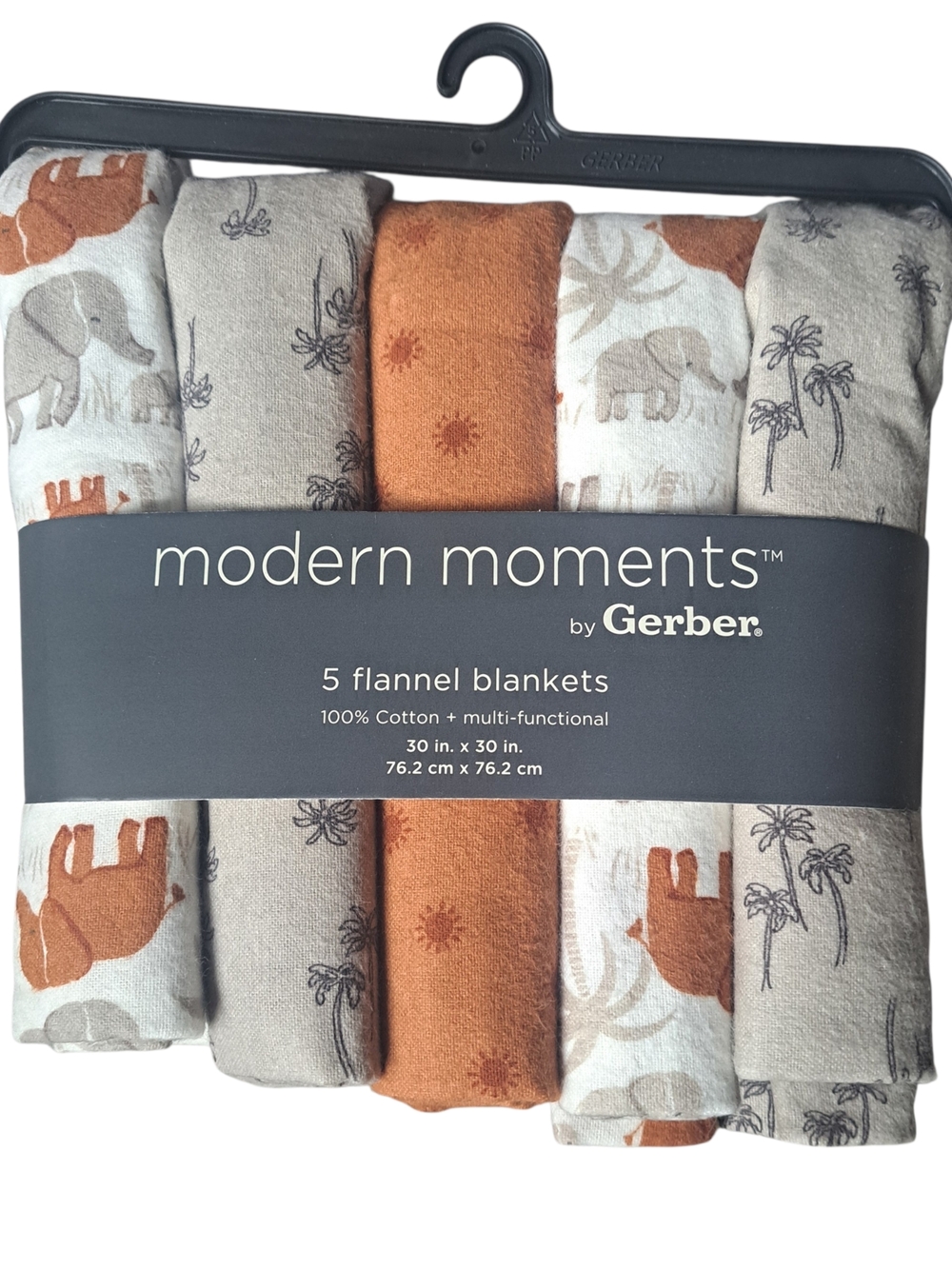 Modern Moments by Gerber 5 Pack Flannel Baby Blankets 30x30 Cotton Safari